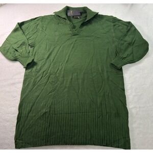 Seta T Green Knit V-Neck Collared Sweater‎ Dress Puff Sleeve Size L NEW
